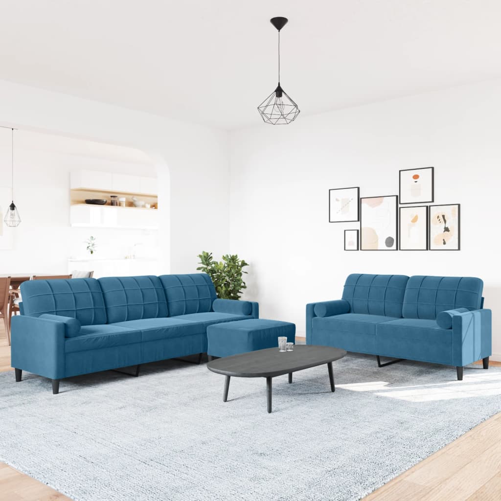 Ensemble de canapés 3pcs et coussins et traversins bleu velours - XIOS