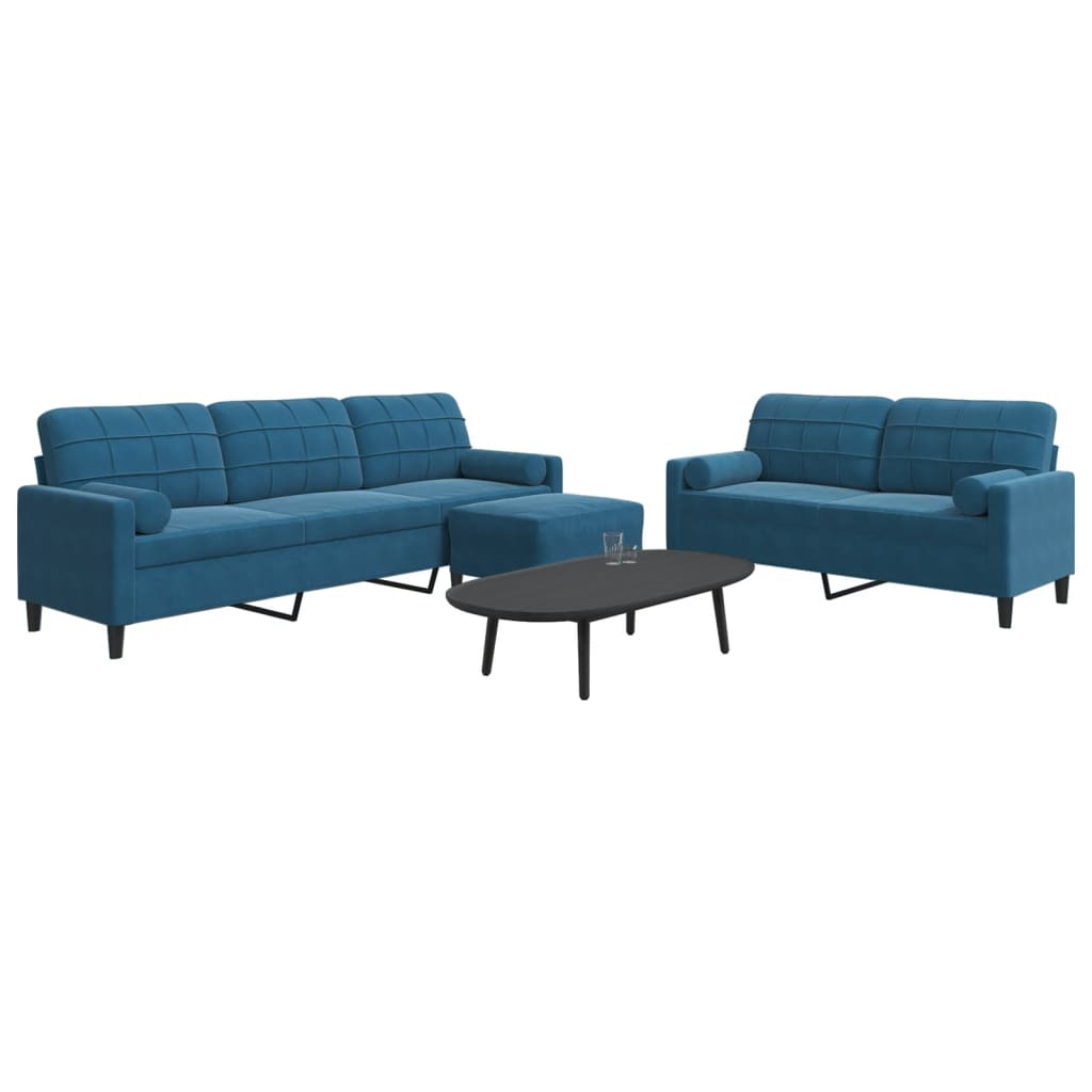 Ensemble de canapés 3pcs et coussins et traversins bleu velours - XIOS