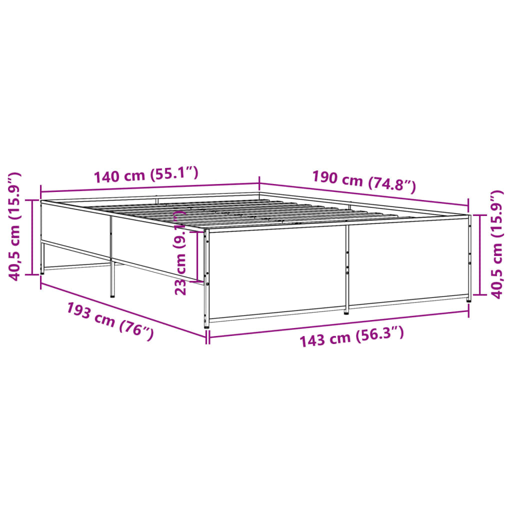 Cadre de lit sans matelas chêne fumé 140x190 cm - XIOS