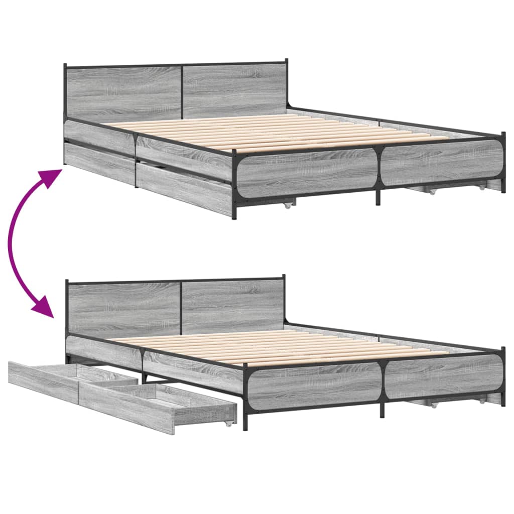 Cadre de lit avec tiroirs sans matelas sonoma gris 140x200 cm - XIOS