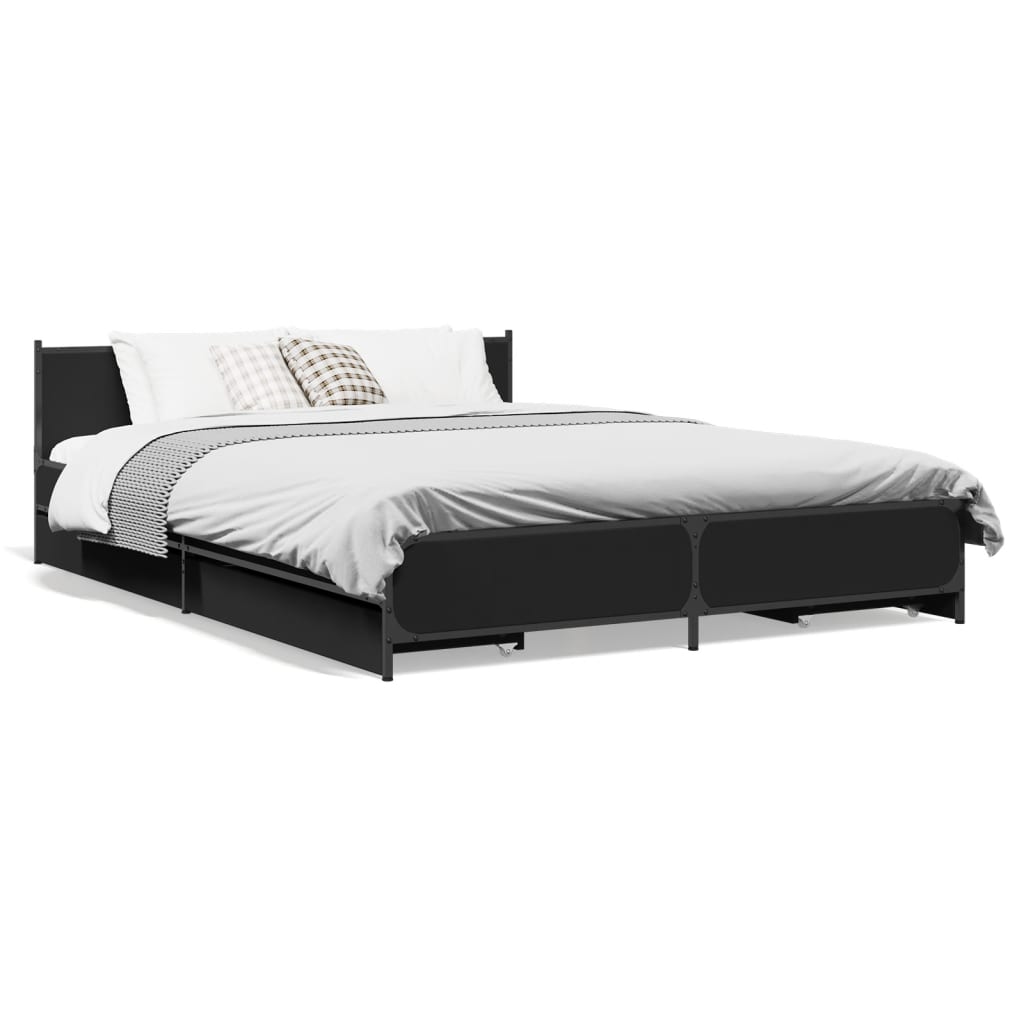Cadre de lit avec tiroirs sans matelas noir 135x190 cm - XIOS