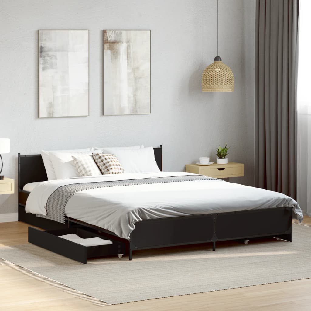 Cadre de lit avec tiroirs sans matelas noir 135x190 cm - XIOS