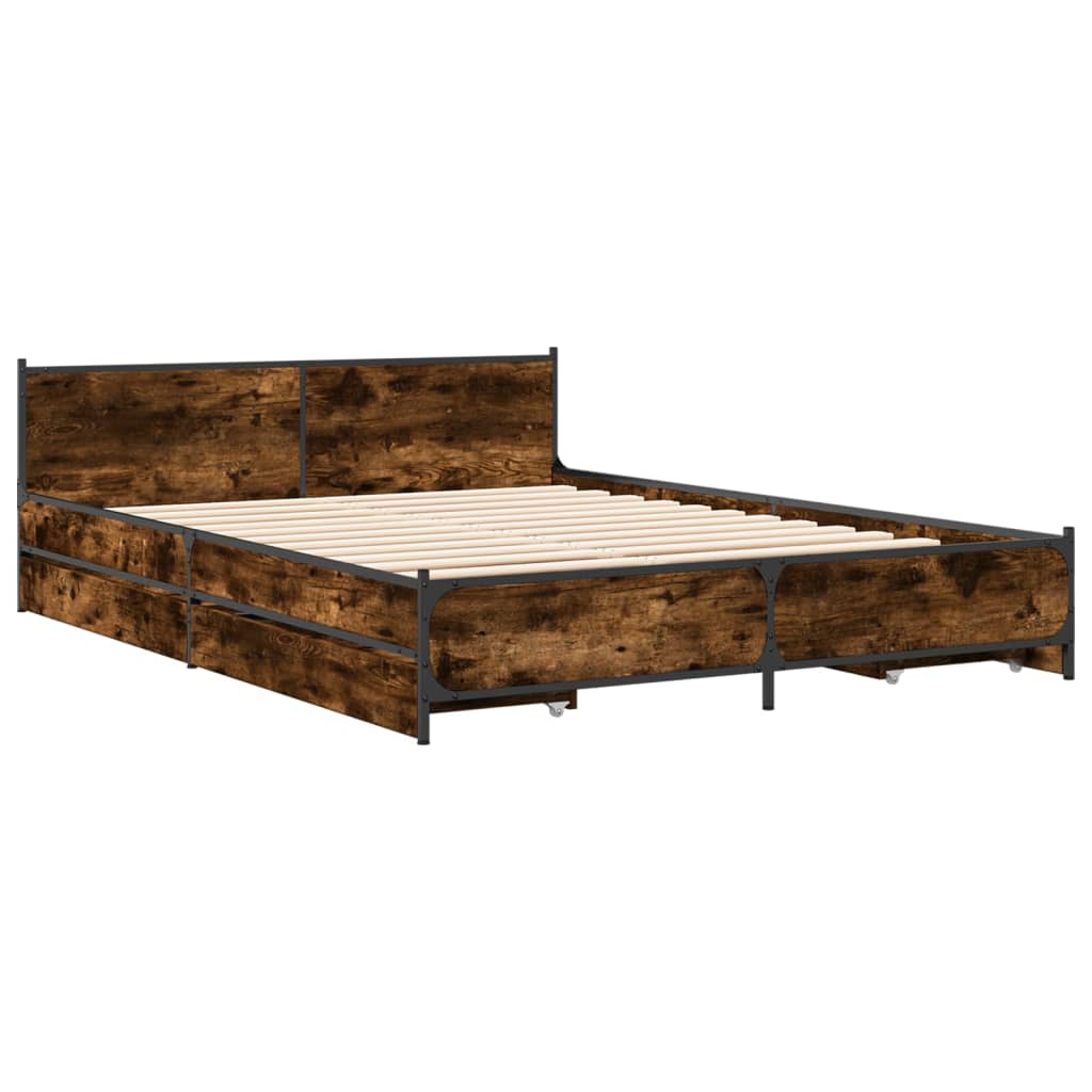Cadre de lit avec tiroirs sans matelas chêne fumé 135x190 cm - XIOS