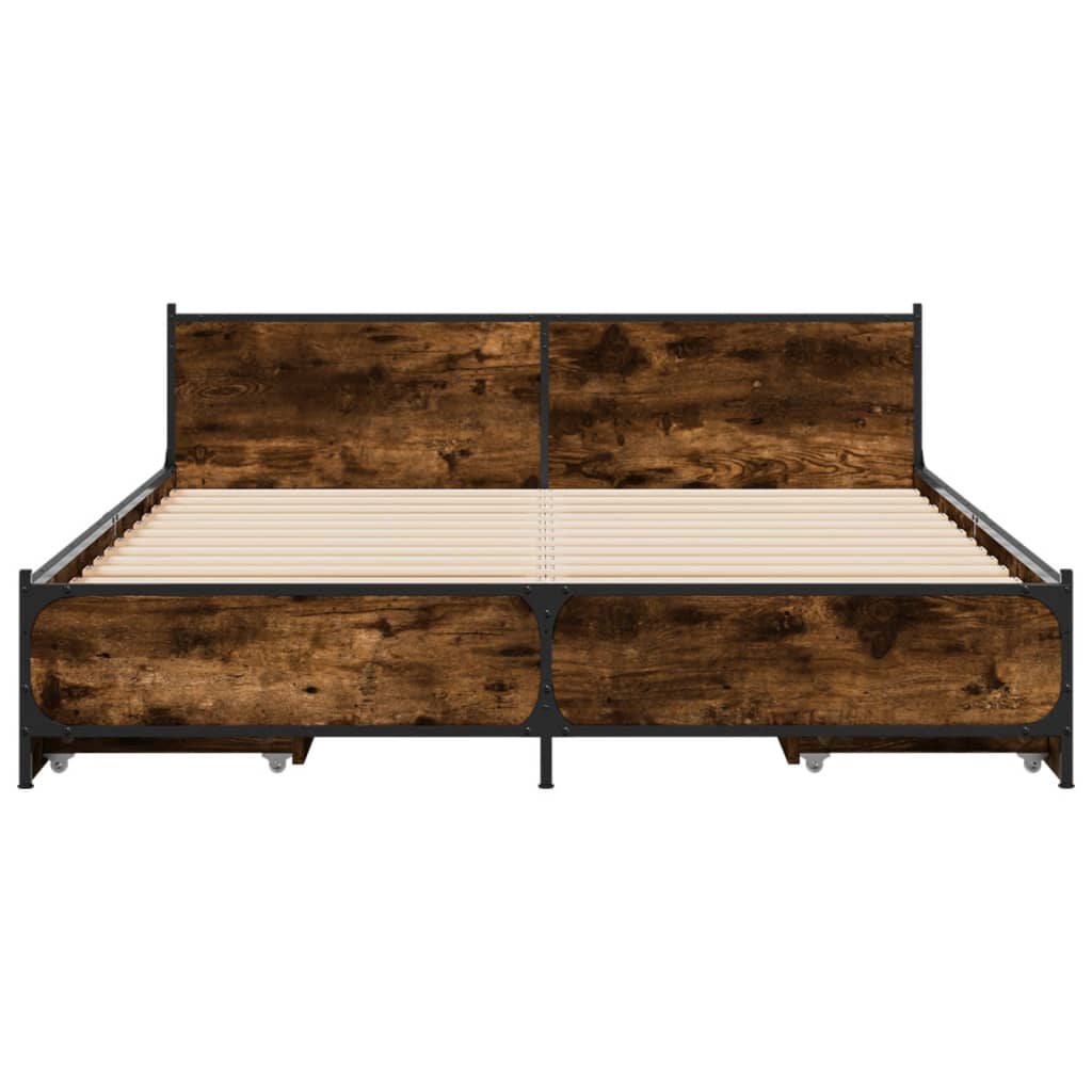 Cadre de lit avec tiroirs sans matelas chêne fumé 135x190 cm - XIOS