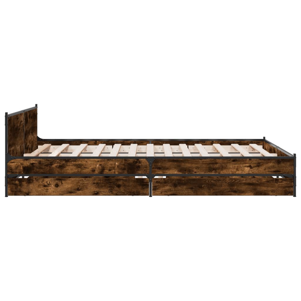 Cadre de lit avec tiroirs sans matelas chêne fumé 135x190 cm - XIOS