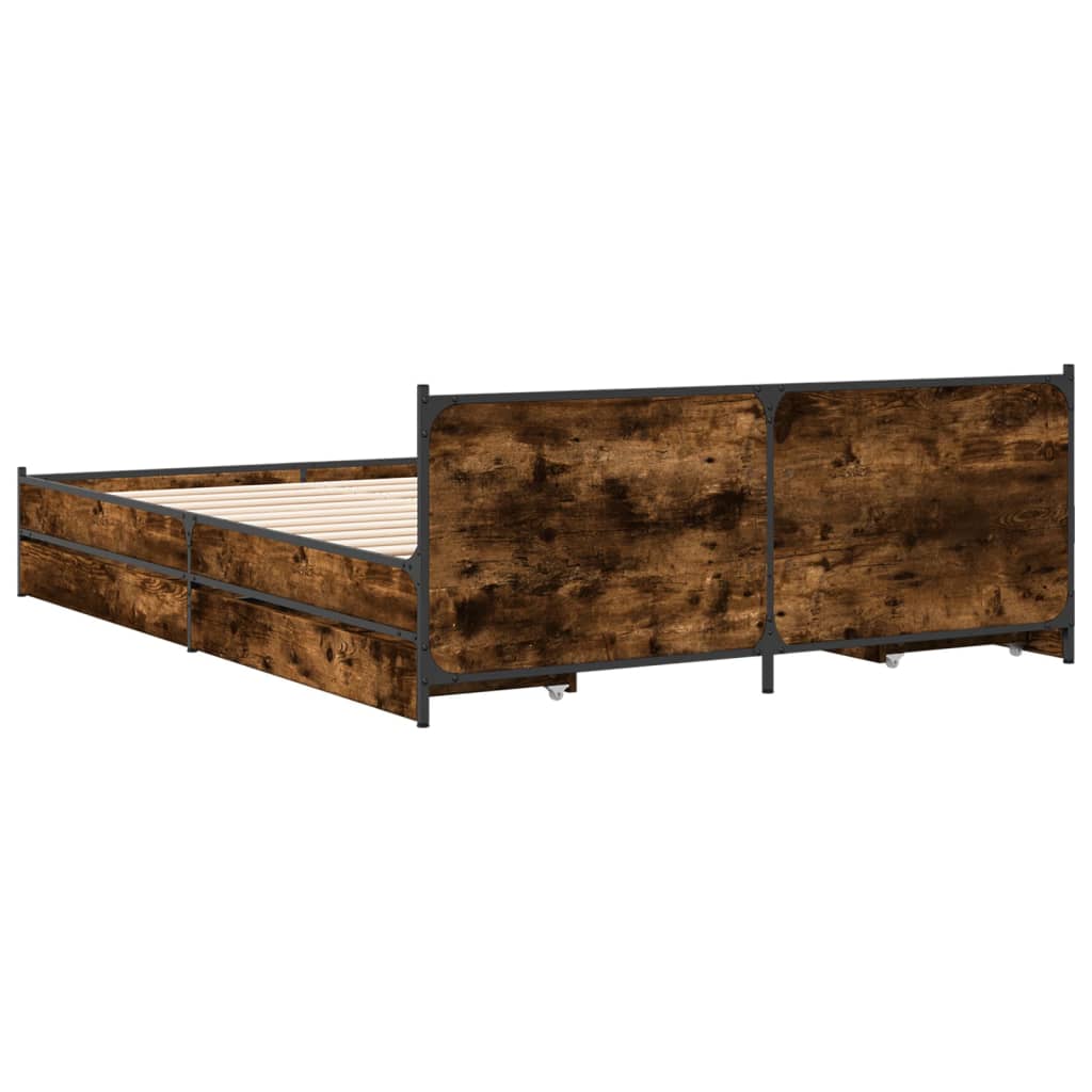 Cadre de lit avec tiroirs sans matelas chêne fumé 135x190 cm - XIOS