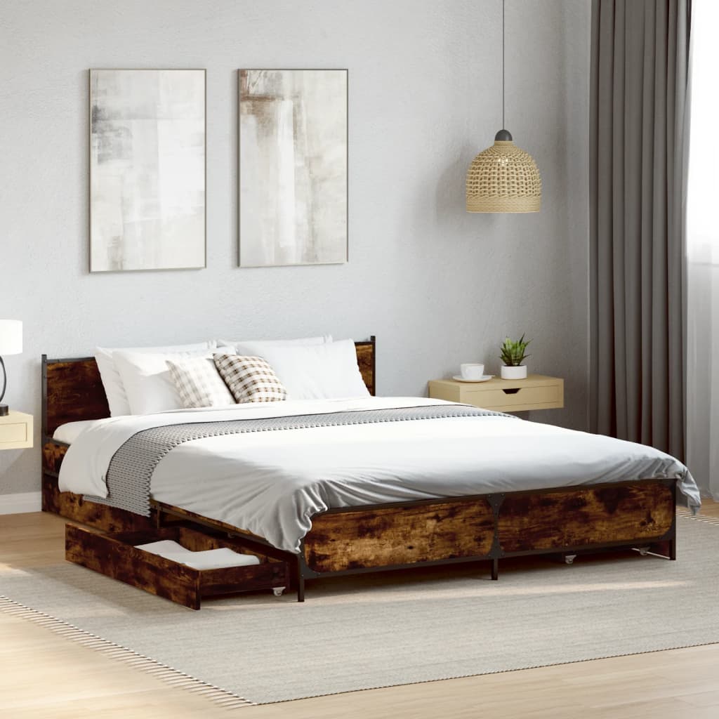 Cadre de lit avec tiroirs sans matelas chêne fumé 135x190 cm - XIOS