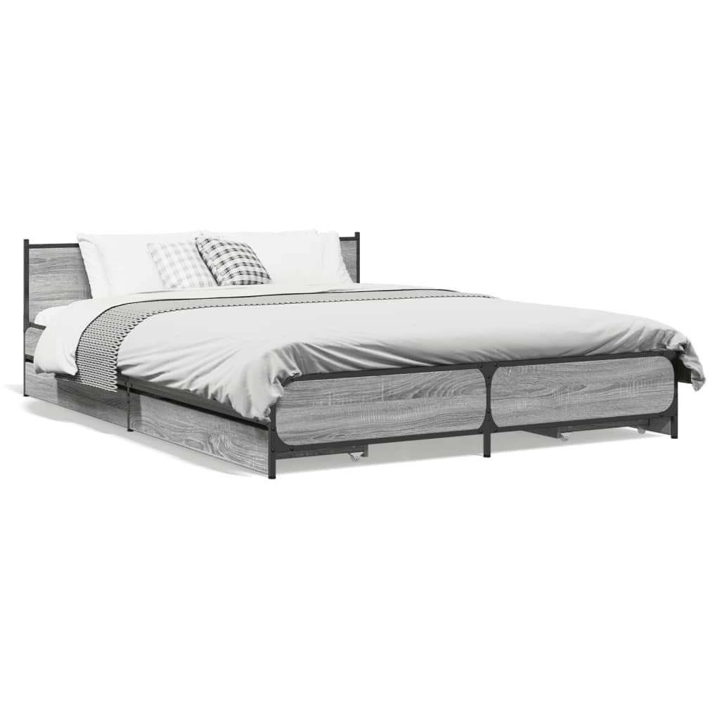Cadre de lit avec tiroirs sans matelas sonoma gris 135x190 cm - XIOS