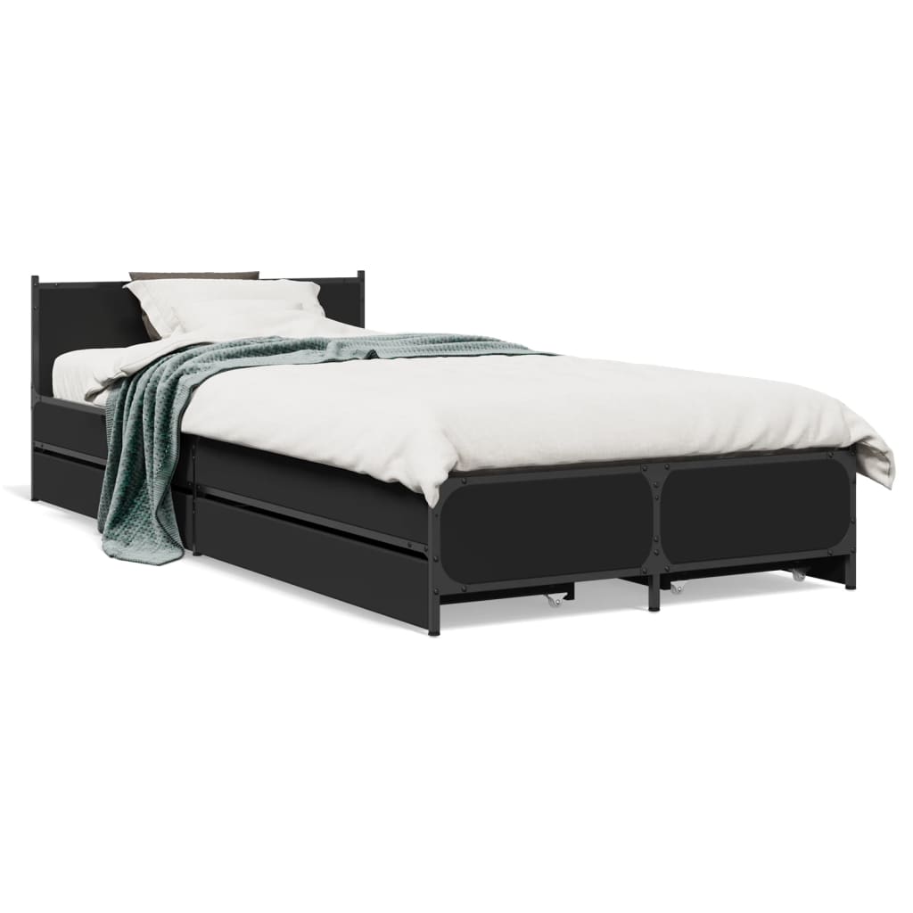 Cadre de lit avec tiroirs sans matelas noir 90x200 cm - XIOS