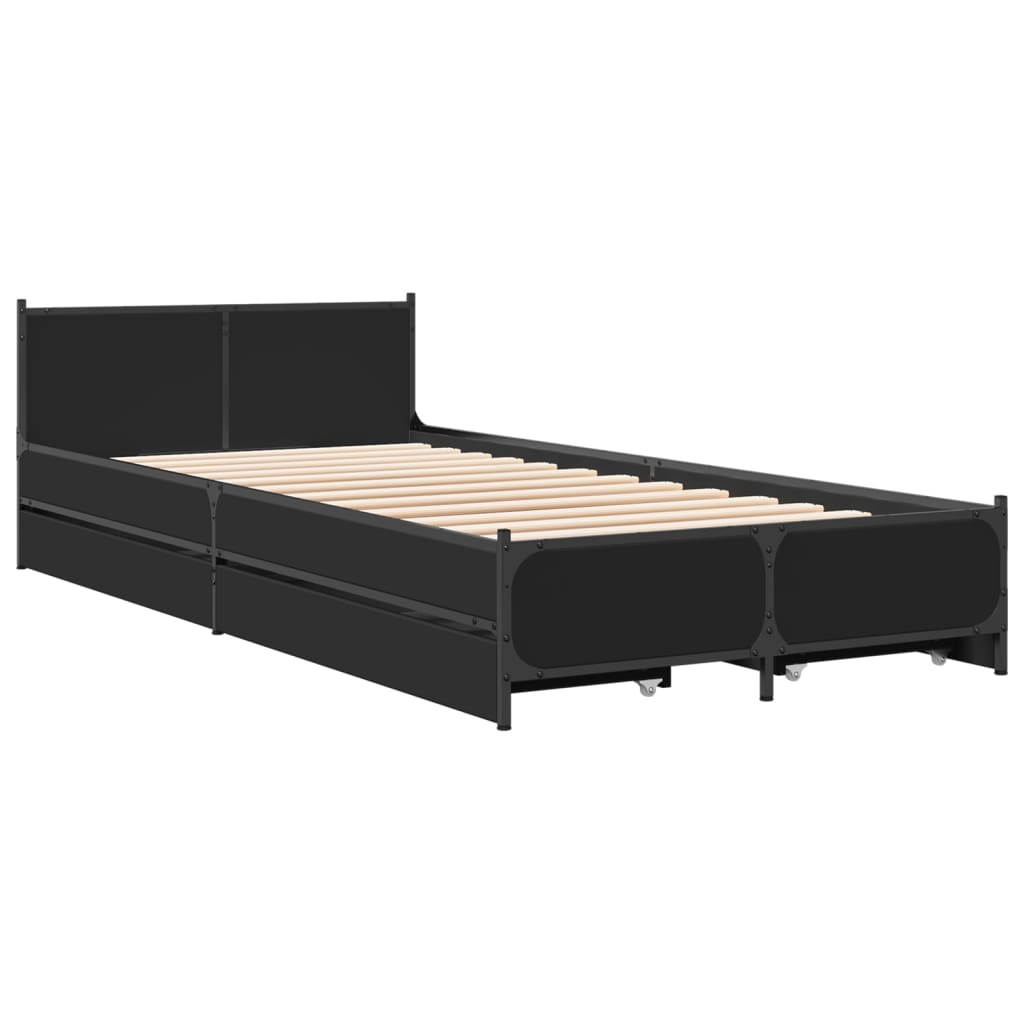 Cadre de lit avec tiroirs sans matelas noir 90x200 cm - XIOS