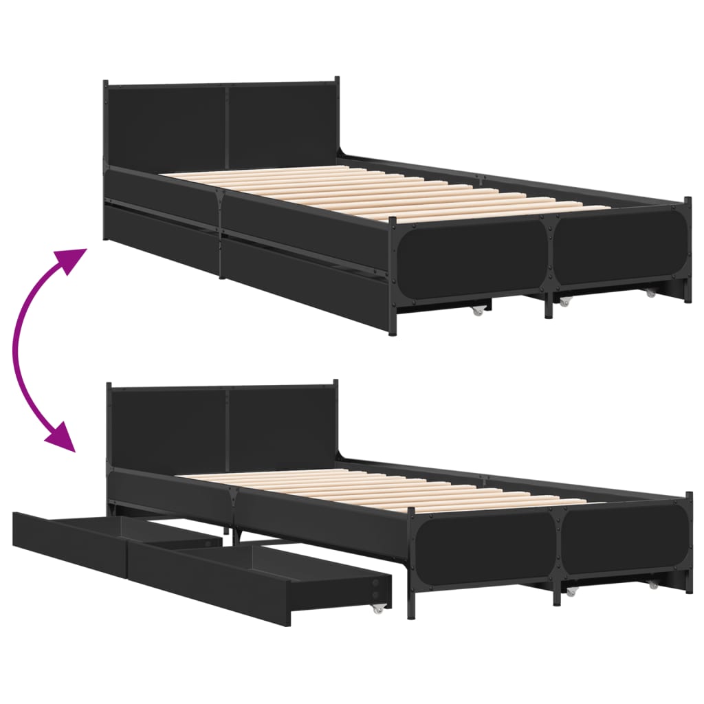Cadre de lit avec tiroirs sans matelas noir 90x200 cm - XIOS
