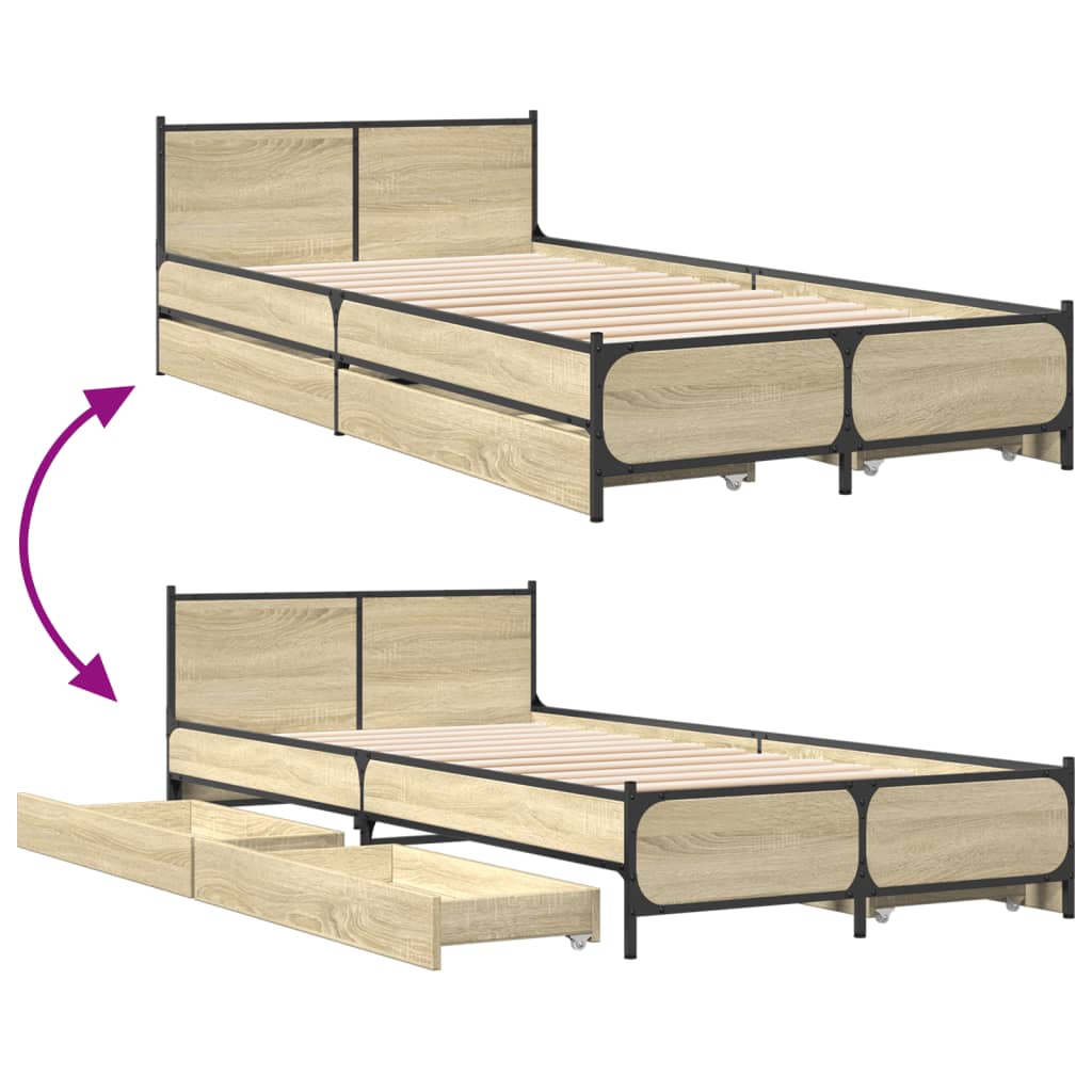 Cadre de lit avec tiroirs sans matelas chêne sonoma 75x190 cm - XIOS