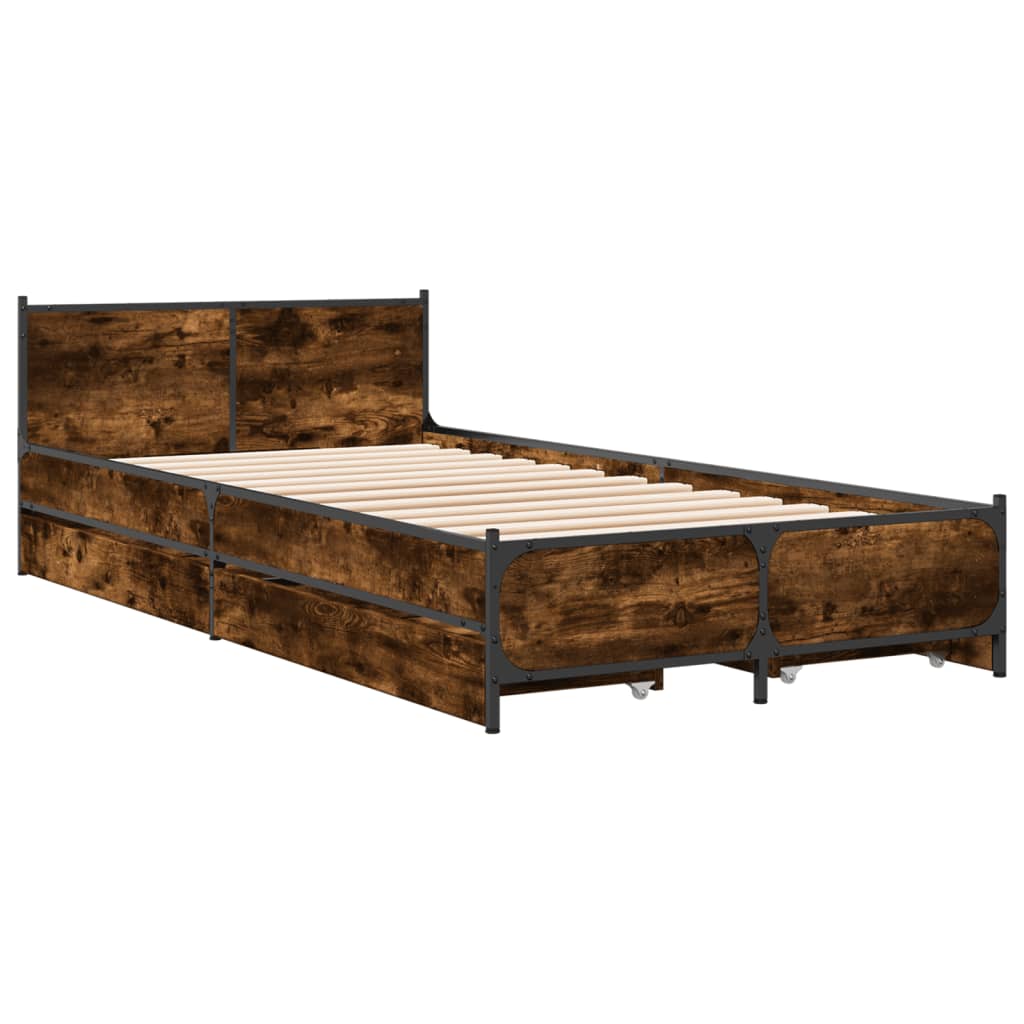 Cadre de lit avec tiroirs sans matelas chêne fumé 75x190 cm - XIOS