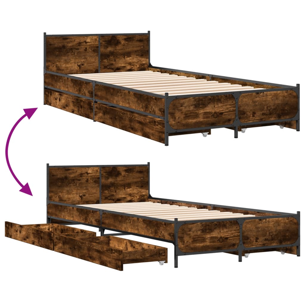 Cadre de lit avec tiroirs sans matelas chêne fumé 75x190 cm - XIOS