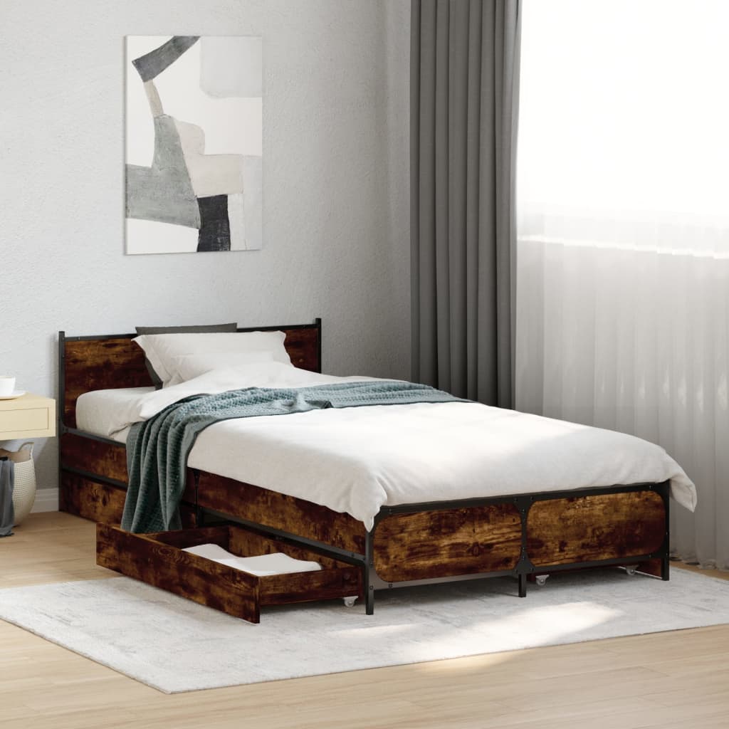 Cadre de lit avec tiroirs sans matelas chêne fumé 75x190 cm - XIOS