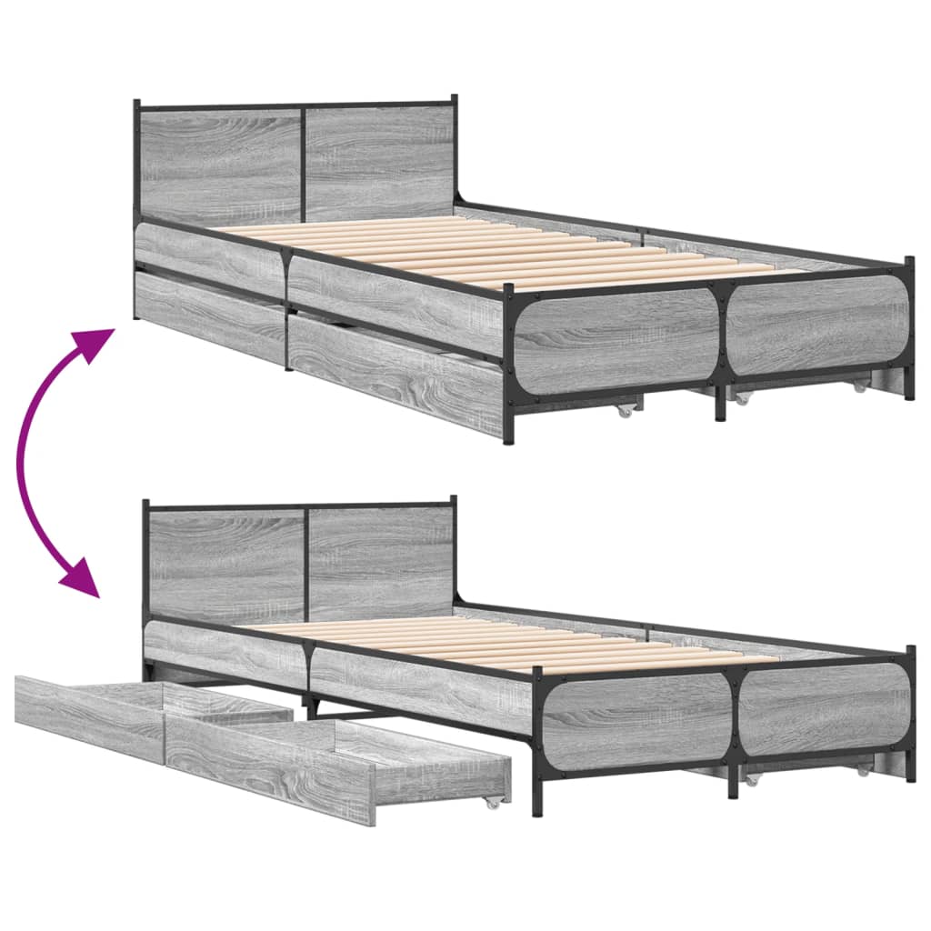 Cadre de lit avec tiroirs sans matelas sonoma gris 75x190 cm - XIOS
