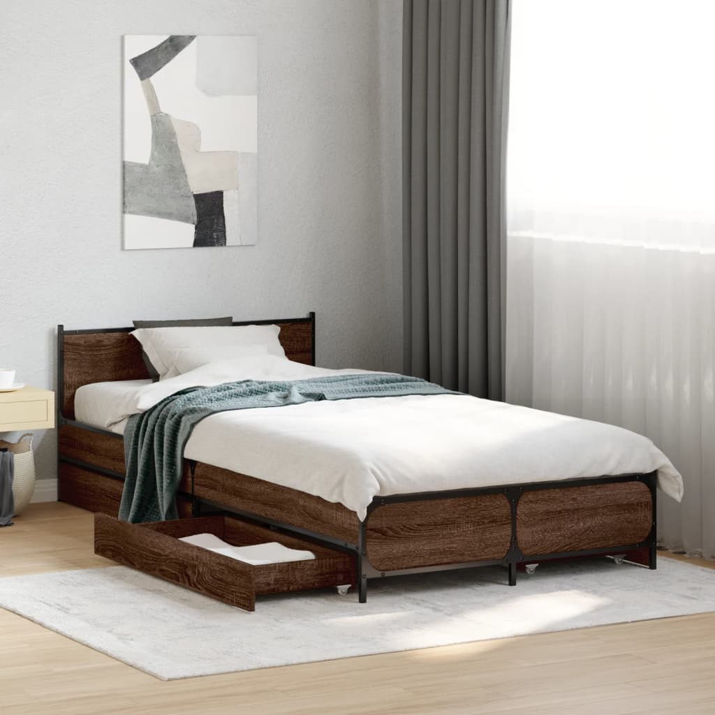 Cadre de lit avec tiroirs sans matelas chêne marron 75x190 cm - XIOS