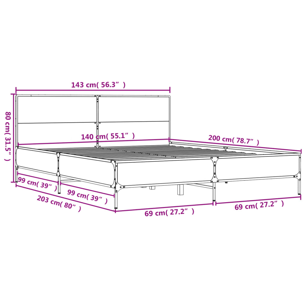 Cadre de lit sans matelas chêne sonoma 140x200 cm - XIOS