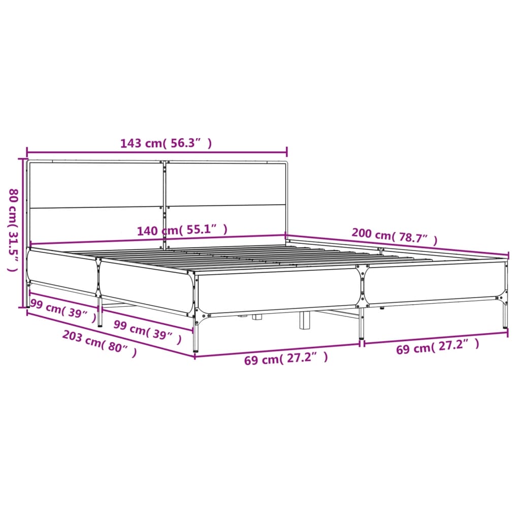 Cadre de lit sans matelas chêne marron 140x200 cm - XIOS