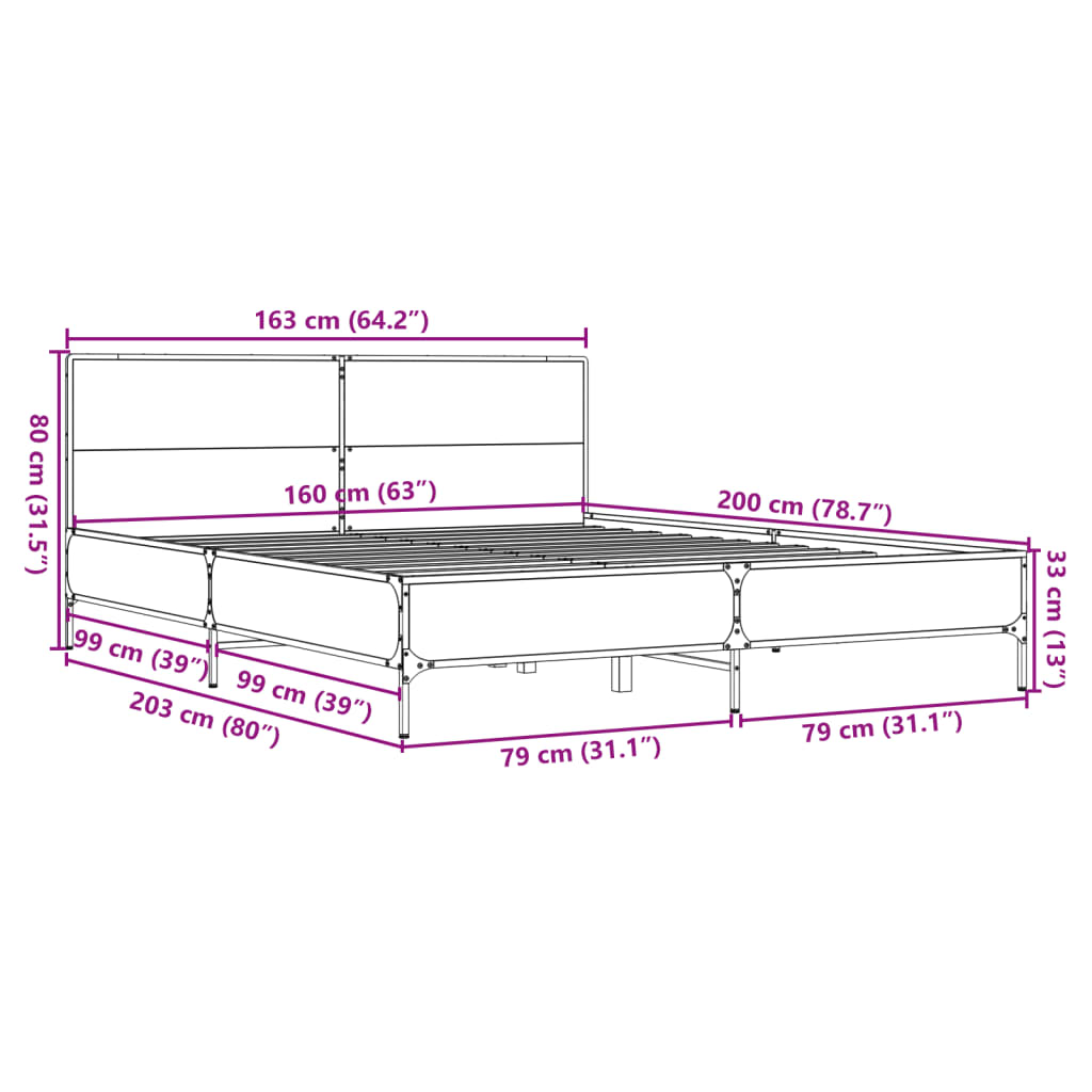 Cadre de lit sans matelas sonoma gris 160x200 cm - XIOS