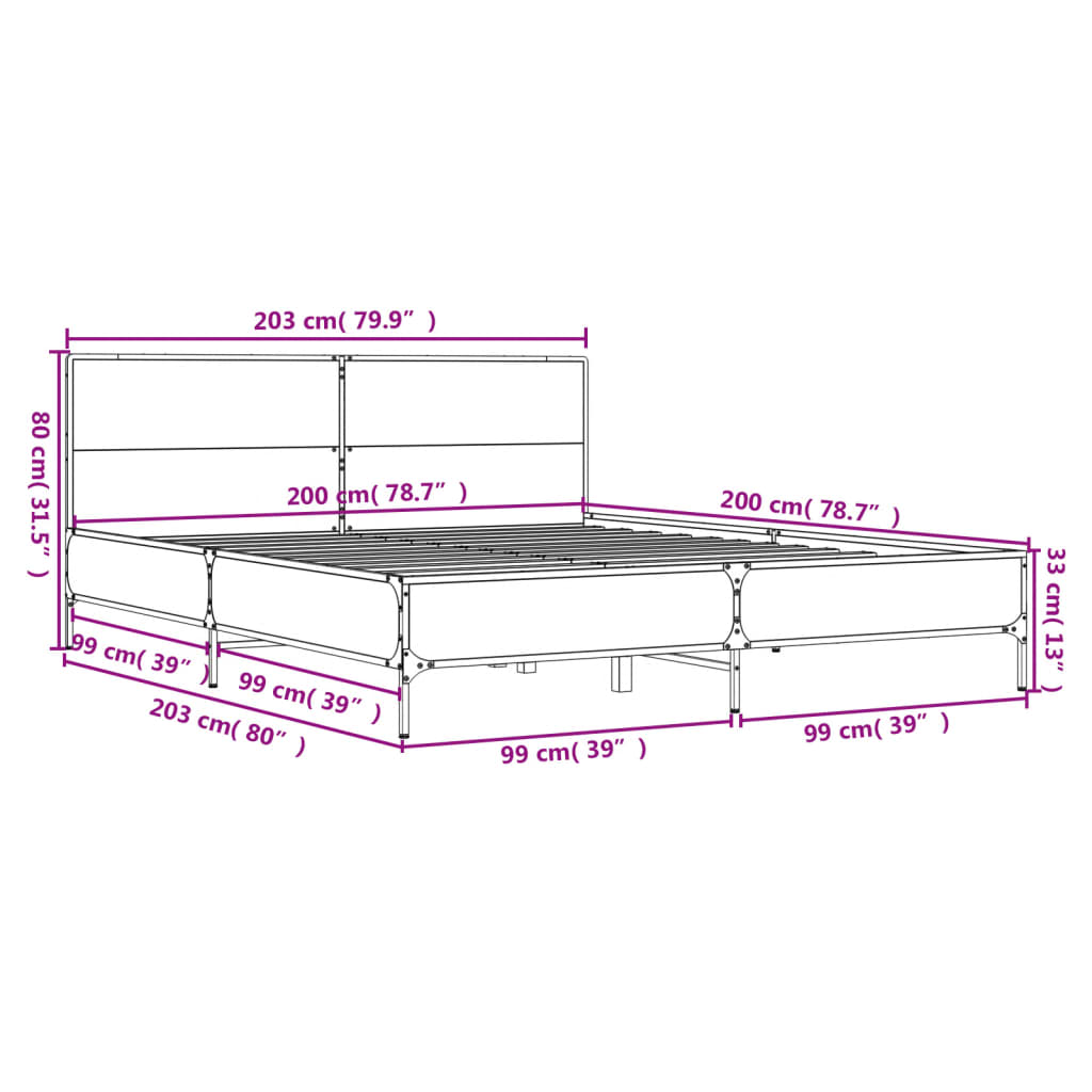 Cadre de lit sans matelas sonoma gris 200x200 cm - XIOS