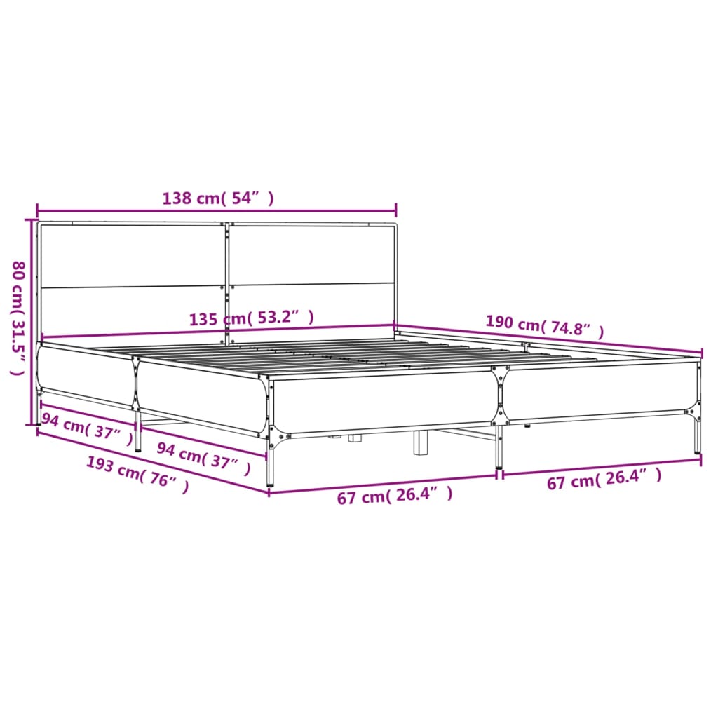 Cadre de lit sans matelas chêne marron 135x190 cm - XIOS