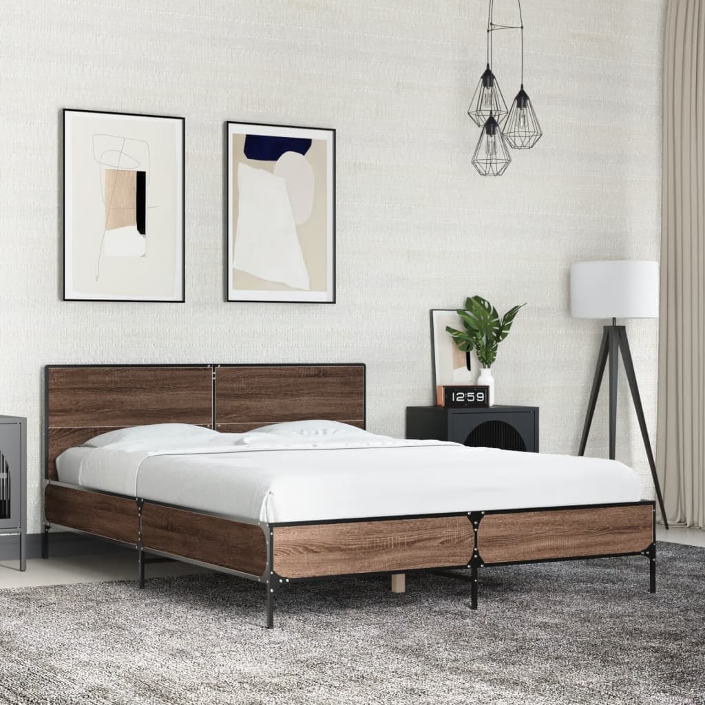 Cadre de lit sans matelas chêne marron 135x190 cm - XIOS