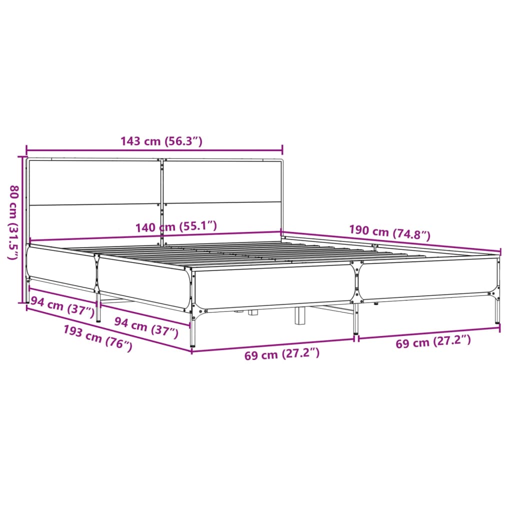 Cadre de lit sans matelas chêne sonoma 140x190 cm - XIOS