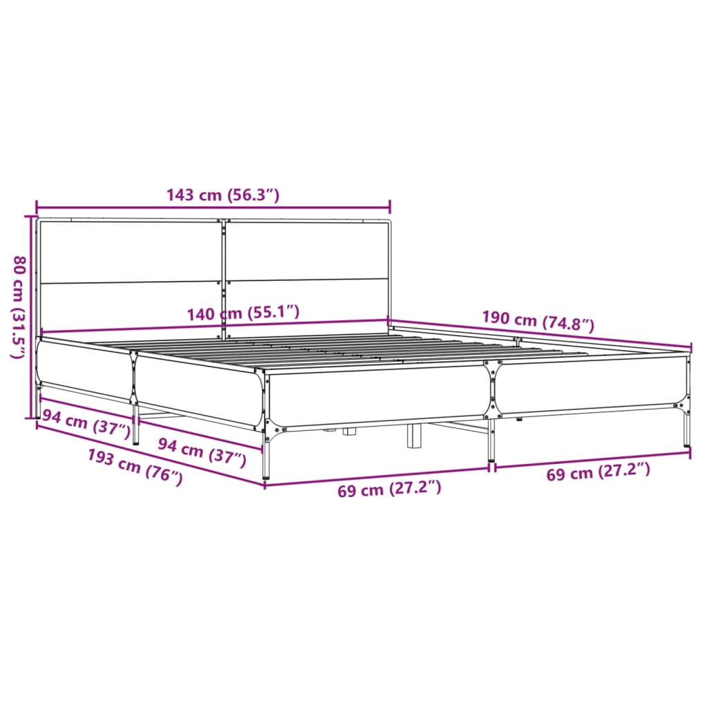 Cadre de lit sans matelas chêne marron 140x190 cm - XIOS
