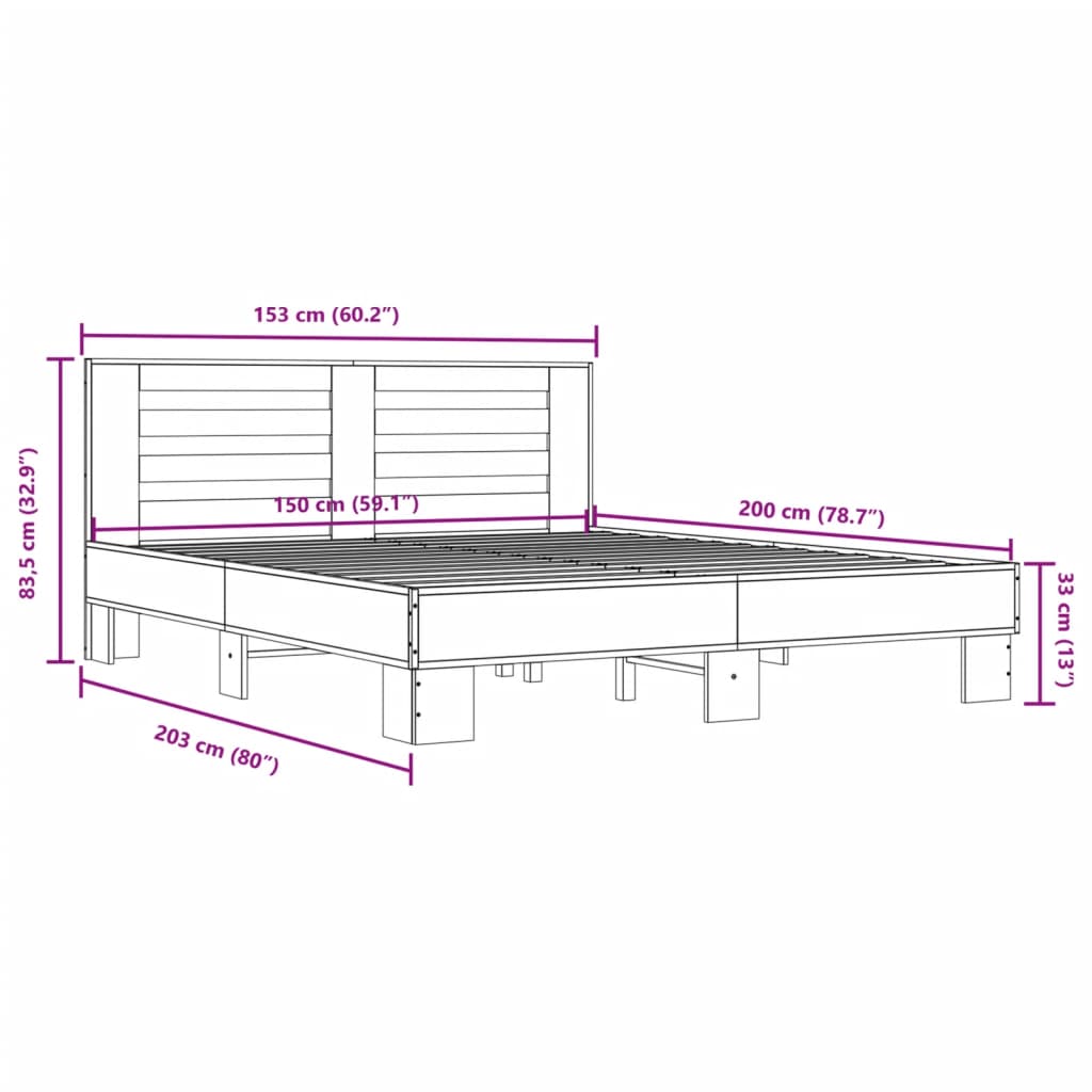 Cadre de lit sans matelas chêne marron 150x200 cm - XIOS