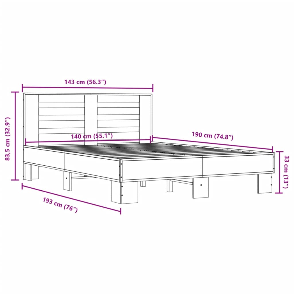 Cadre de lit sans matelas chêne marron 140x190 cm - XIOS