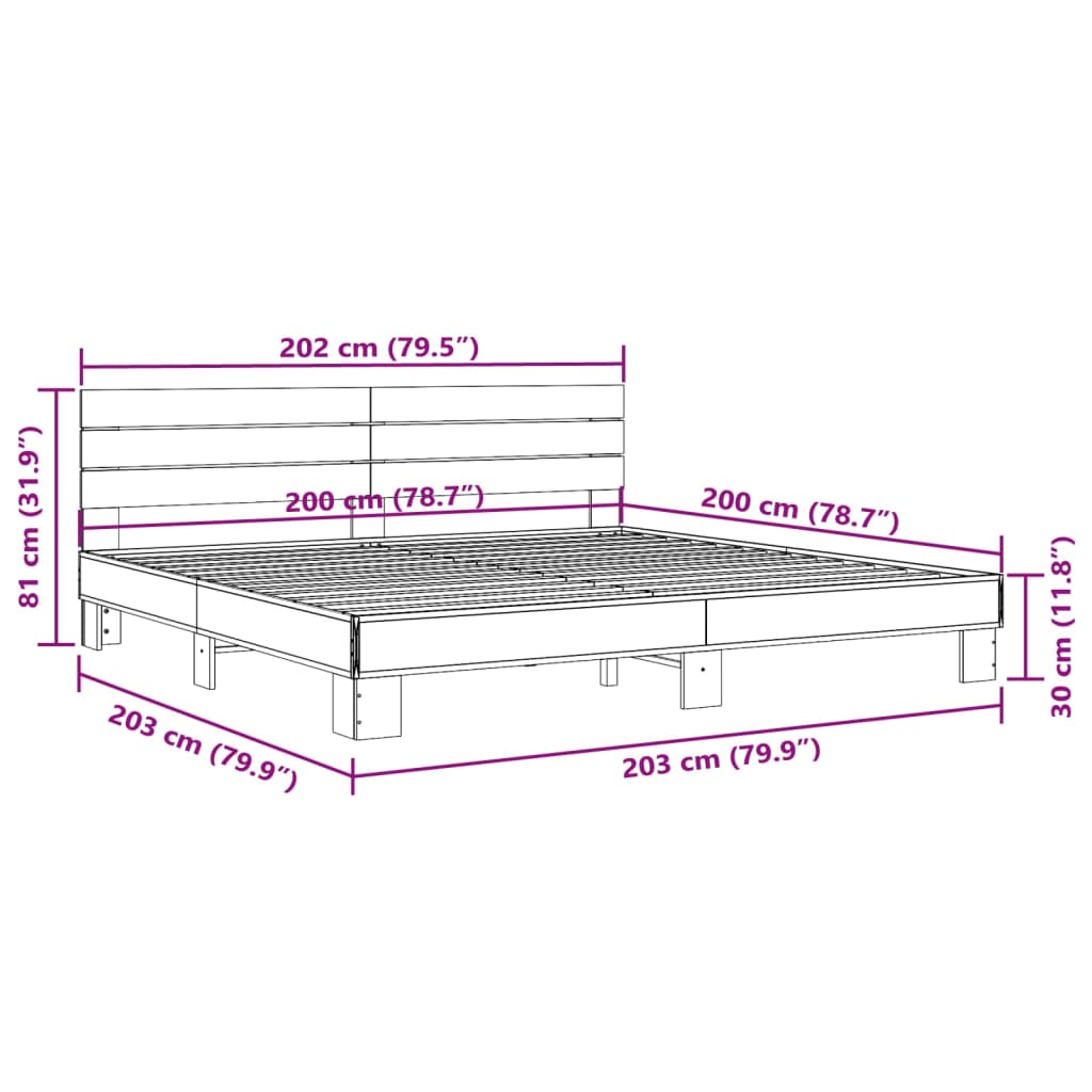 Cadre de lit sans matelas sonoma gris 200x200 cm - XIOS