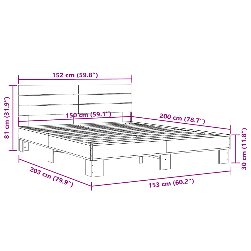 Cadre de lit sans matelas sonoma gris 150x200 cm - XIOS
