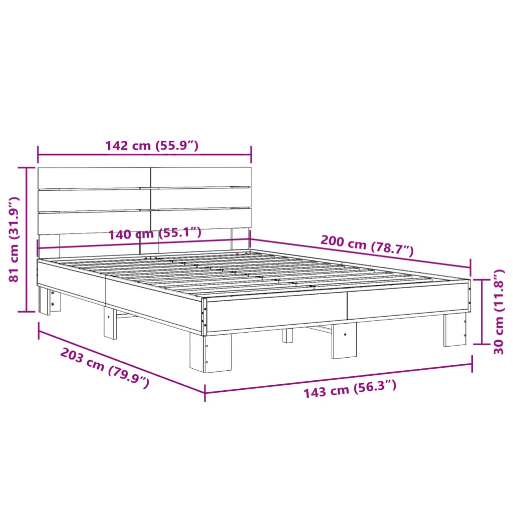 Cadre de lit sans matelas chêne fumé 140x200 cm - XIOS