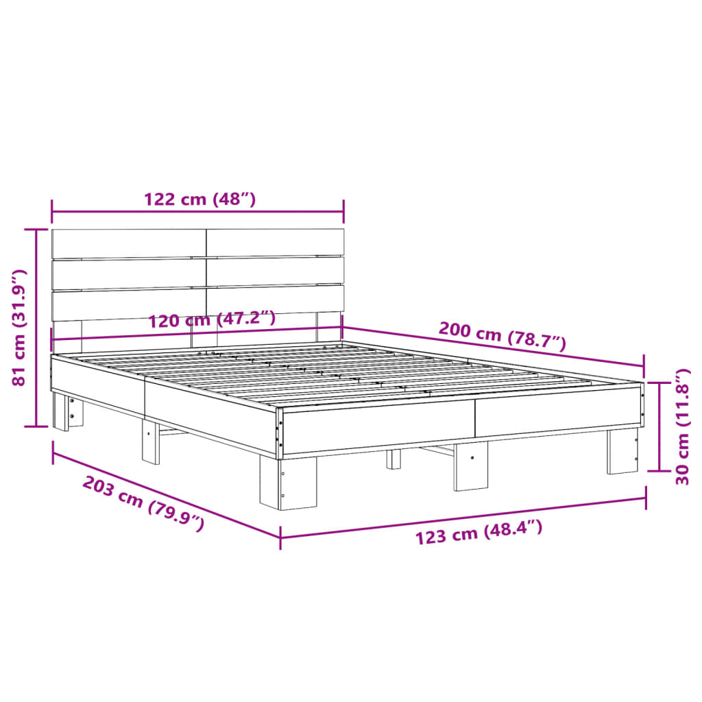 Cadre de lit sans matelas sonoma gris 120x200 cm - XIOS