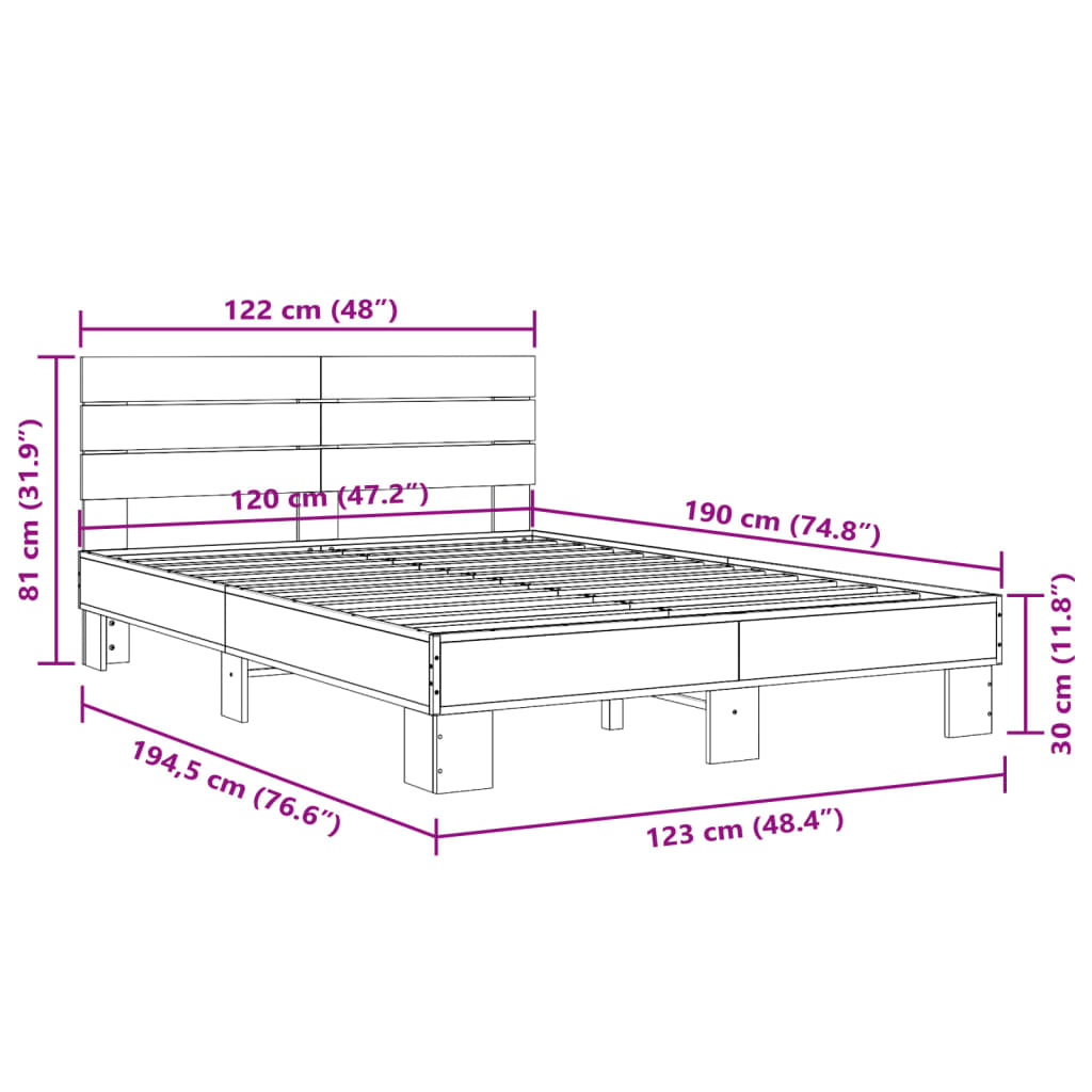 Cadre de lit sans matelas sonoma gris 120x190 cm - XIOS