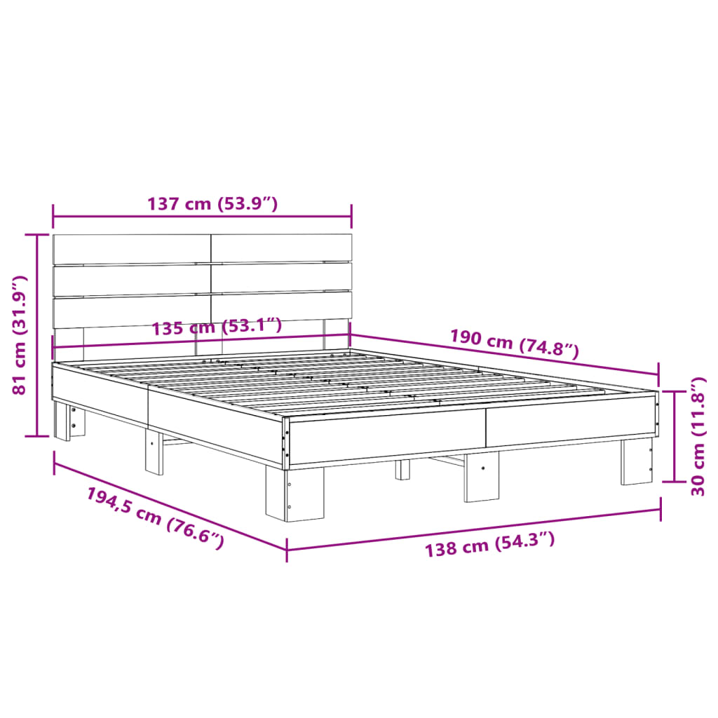 Cadre de lit sans matelas chêne marron 135x190 cm - XIOS