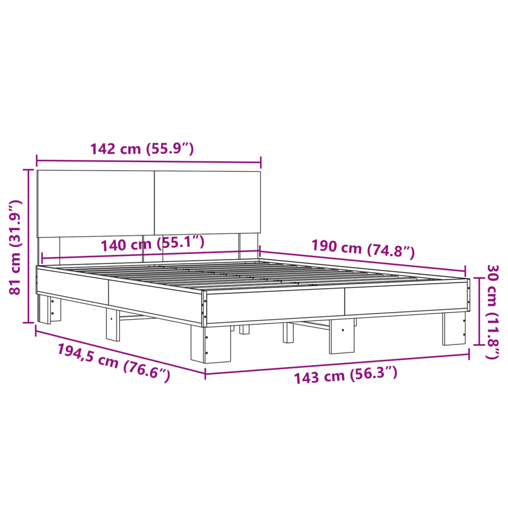 Cadre de lit sans matelas chêne marron 140x190 cm - XIOS