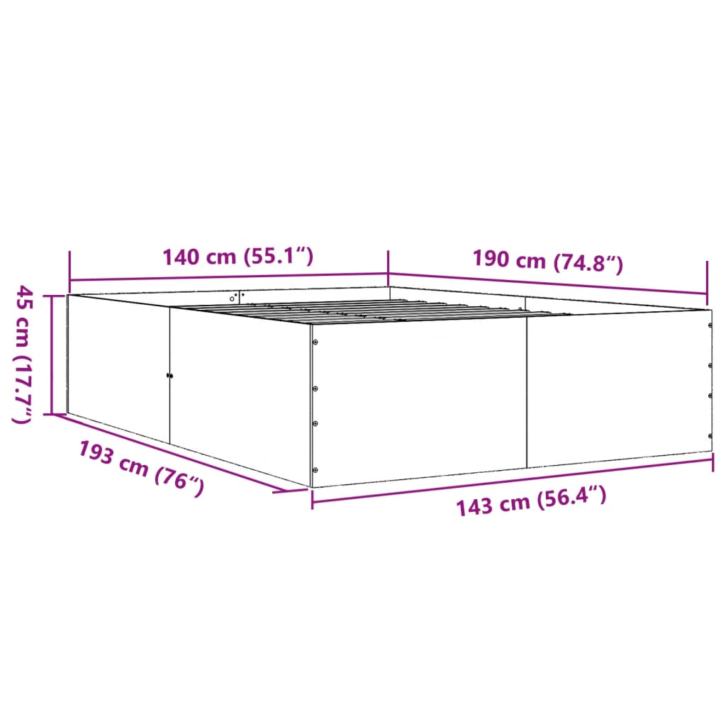 Cadre de lit sans matelas chêne fumé 140x190 cm - XIOS