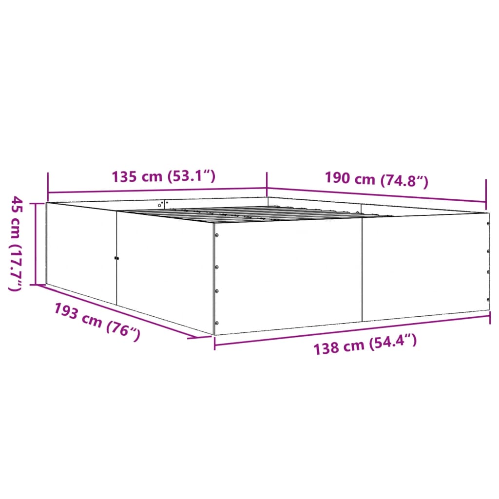 Cadre de lit sans matelas gris béton 135x190 cm - XIOS