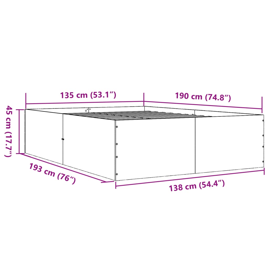 Cadre de lit sans matelas chêne fumé 135x190 cm - XIOS