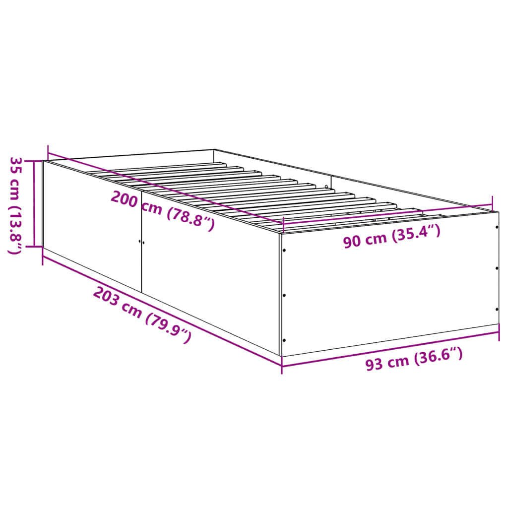 Cadre de lit sans matelas chêne fumé 90x200 cm - XIOS