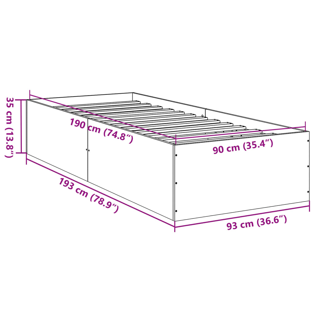 Cadre de lit sans matelas sonoma gris 90x190 cm - XIOS