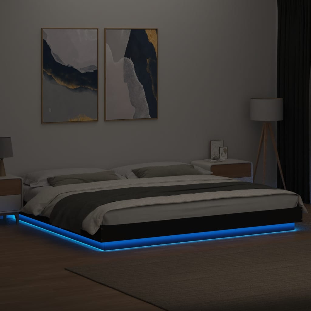 Cadre de lit avec lumières LED sans matelas noir 200x200 cm - XIOS