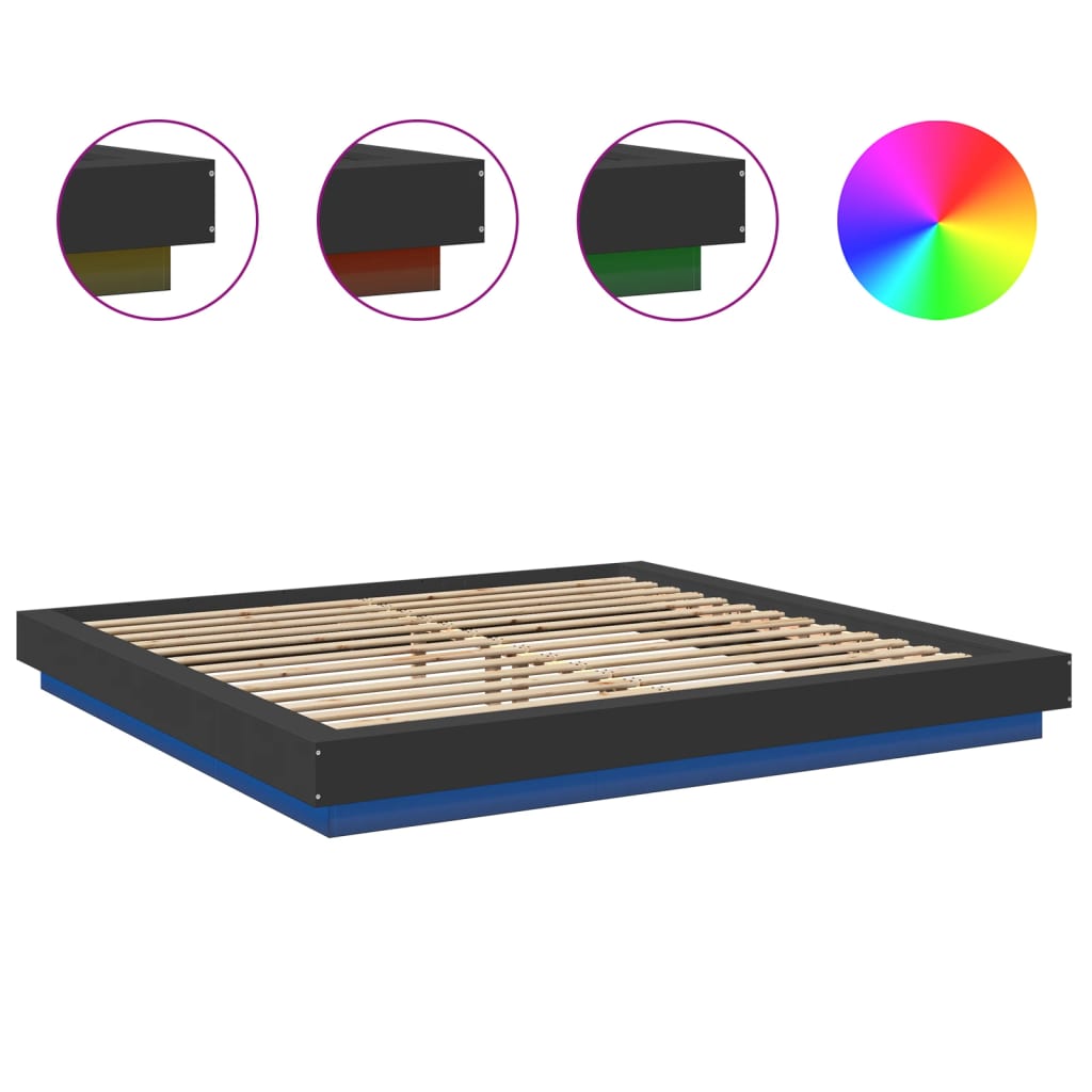 Cadre de lit avec lumières LED sans matelas noir 200x200 cm - XIOS