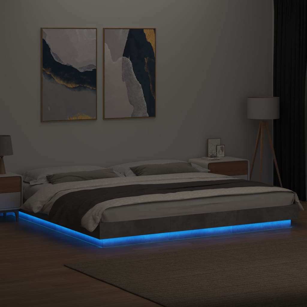 Cadre de lit et lumières LED sans matelas gris béton 200x200 cm - XIOS