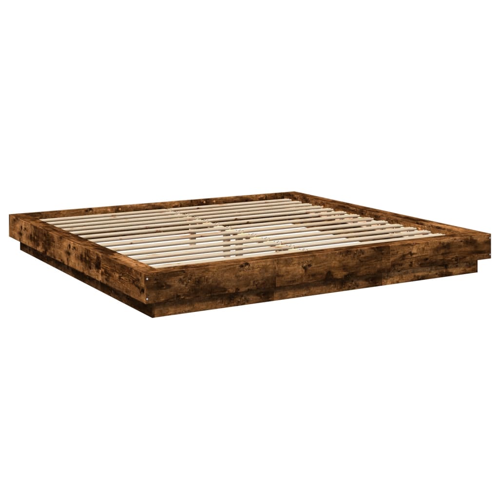 Cadre de lit et lumières LED sans matelas chêne fumé 200x200 cm - XIOS