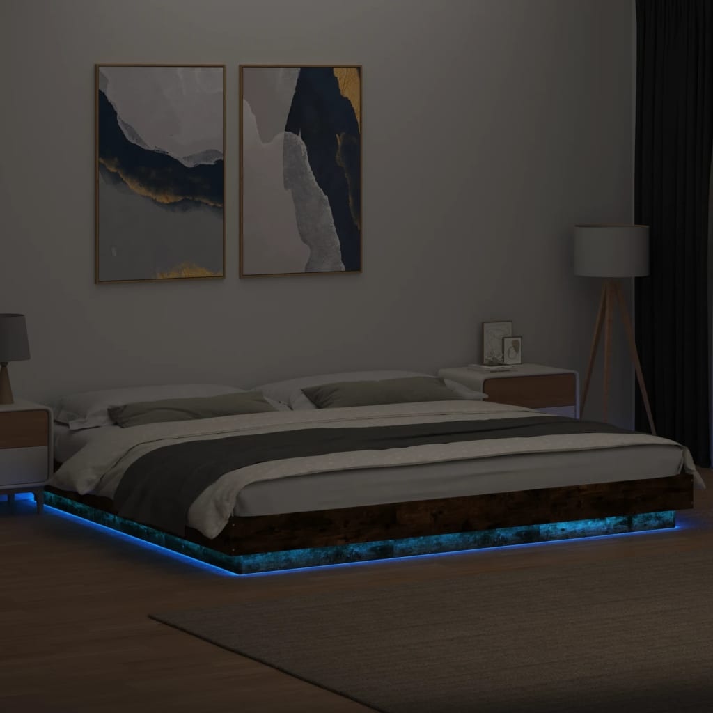 Cadre de lit et lumières LED sans matelas chêne fumé 200x200 cm - XIOS