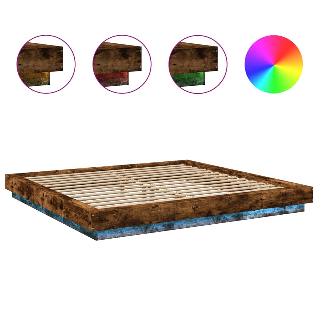 Cadre de lit et lumières LED sans matelas chêne fumé 200x200 cm - XIOS
