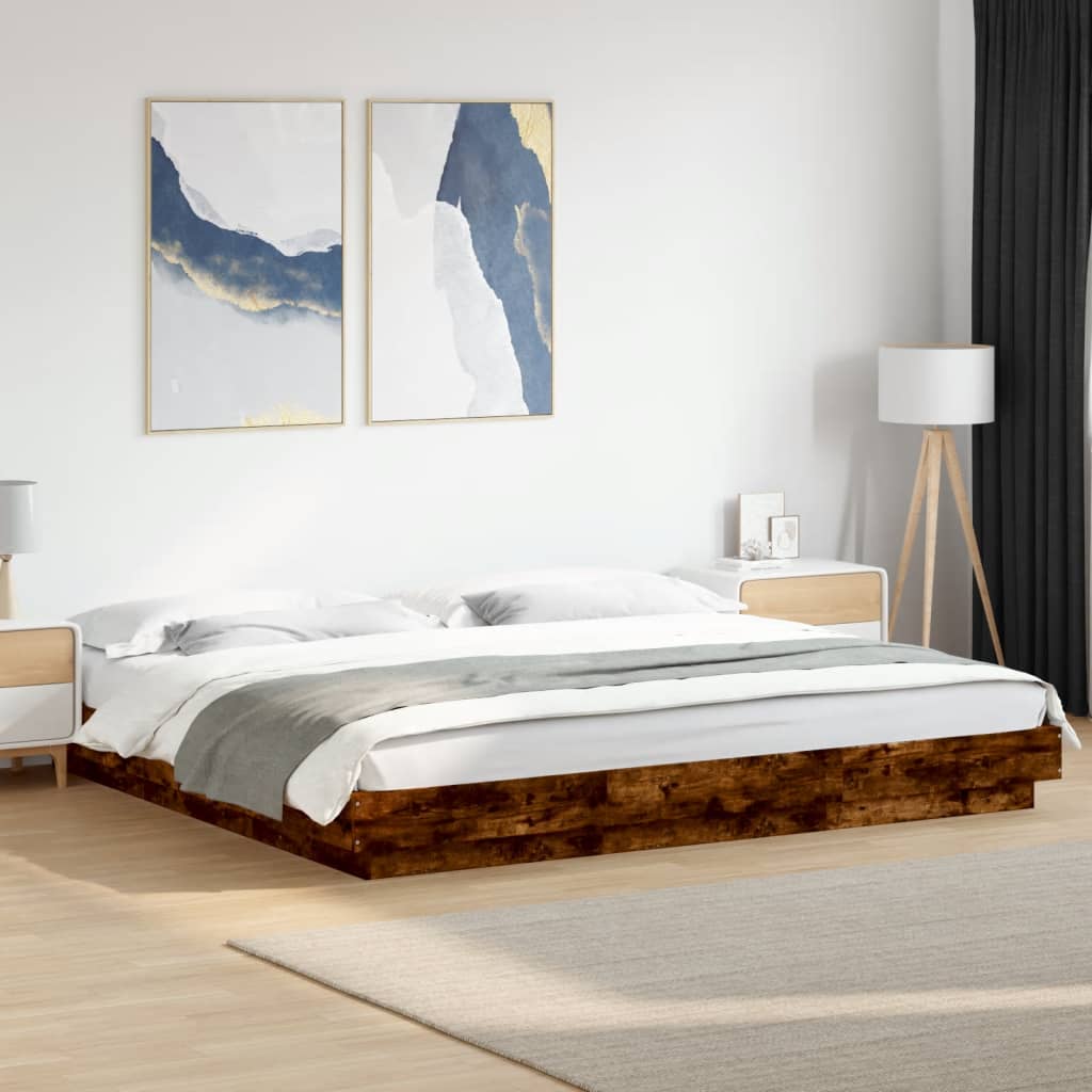 Cadre de lit et lumières LED sans matelas chêne fumé 200x200 cm - XIOS